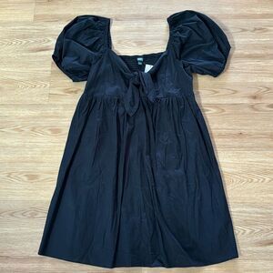 Wild Fable Womens Black Babydoll Dress Large Tie Bust Puff Sleeve Chic New